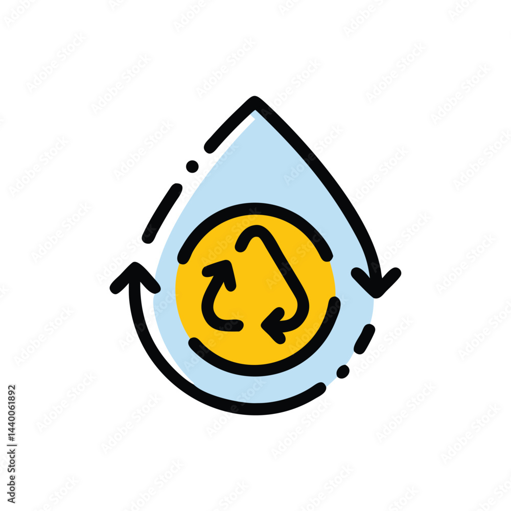 Poster water drop with recycle arrows on white background for web and graphic design