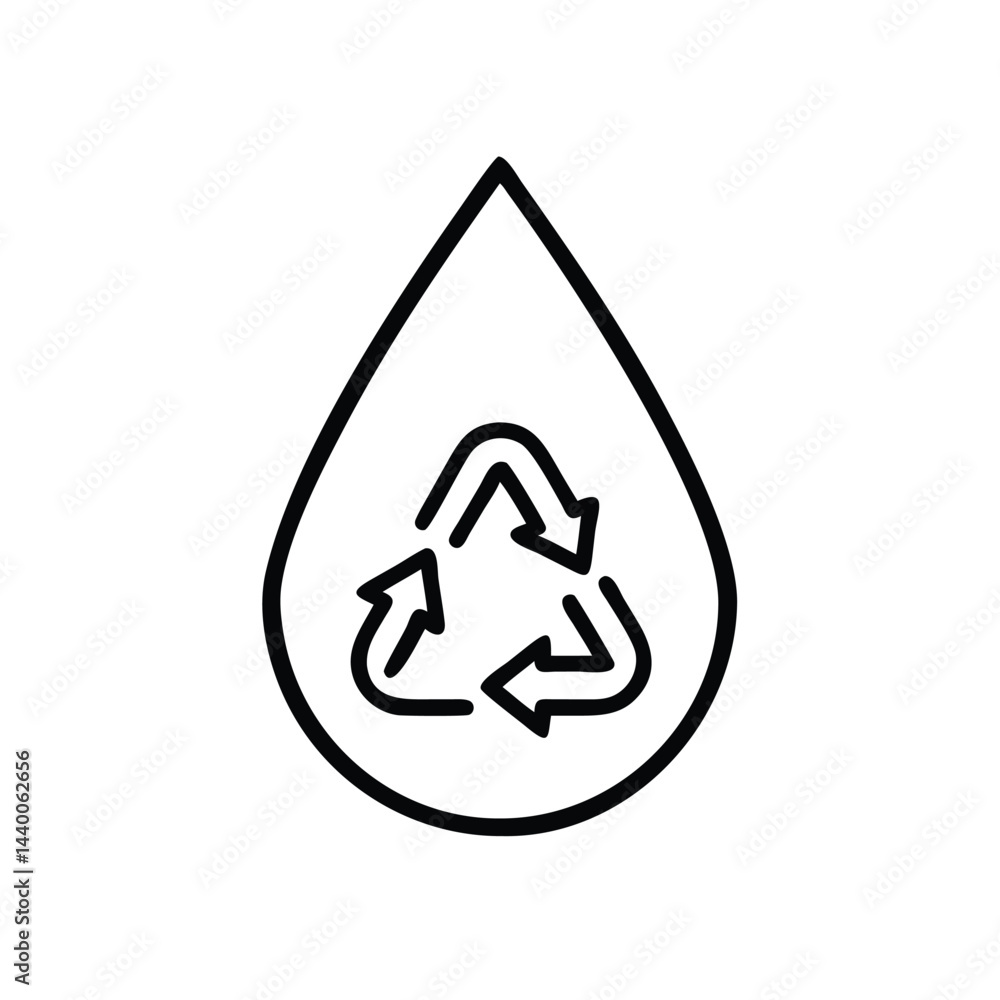 Poster water drop with recycle arrows on white background for web and graphic design