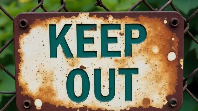 KEEP OUT metal sign on a fence, creating a boundary to prevent unauthorised persons from entering your premises