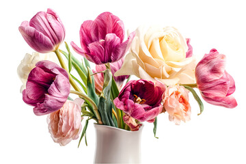 Obraz premium Vibrant Tulips and Roses in White Vase A Stunning Floral Arrangement