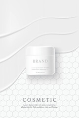 Cosmetics and skin care product ads template on white background with cream texture.