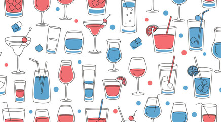 Colorful Cocktail Glasses Seamless Pattern