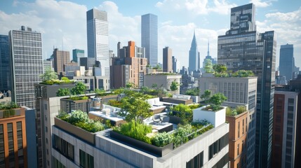 Verdant rooftop oases amidst urban structures