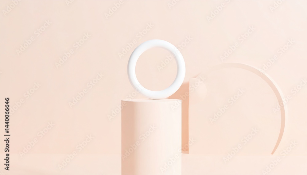 Poster minimalist action showcase of floating circular object studio setting digital art soft color palette