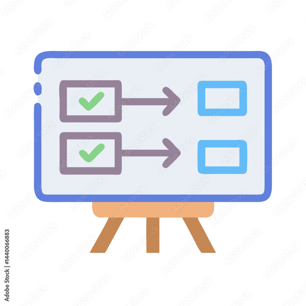 Poster process chart icon on easel: workflow diagram for presentations and planning