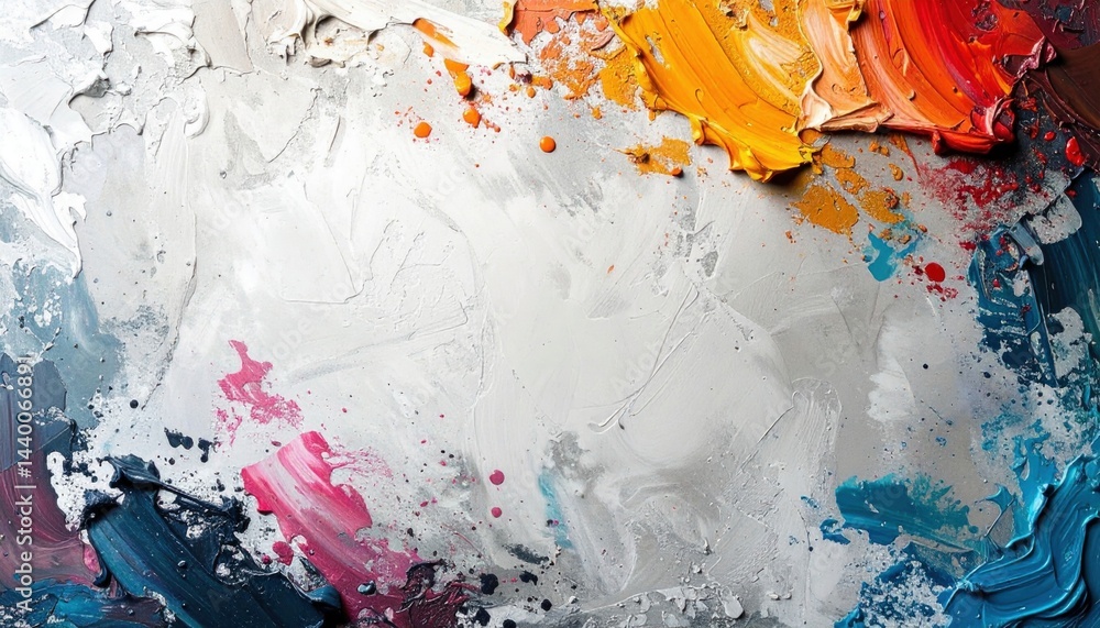 Poster dynamic abstract painting action studio art creation colorful palette close-up creative expression