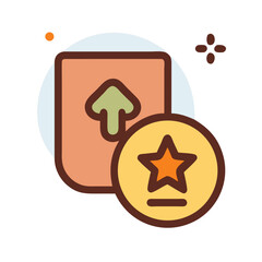 Level up and earn rewards, vector icon with star and up arrow.