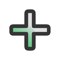Green and White Plus Sign Icon on Black Background for Addition, Plus
