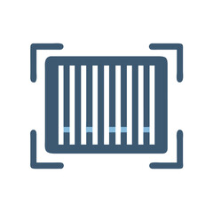 Minimalist Barcode Icon, Scan Symbol, Product Identification, Dark Blue and Black