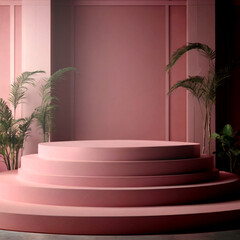 Minimal Abstract 3D modern marble cylinder podium geometric shape  with Spheres, Flowers, and Paper Cut Style, Circular Frame and Organic Elements Background.