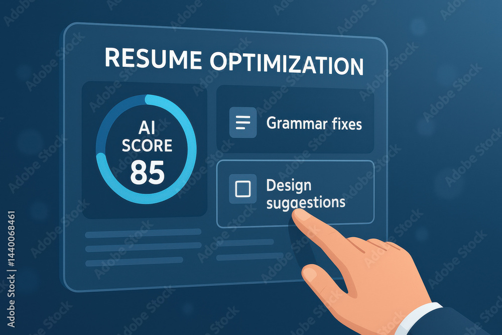 Poster a hand interacts with a digital interface for resume optimization highlighting ai-driven analysis an
