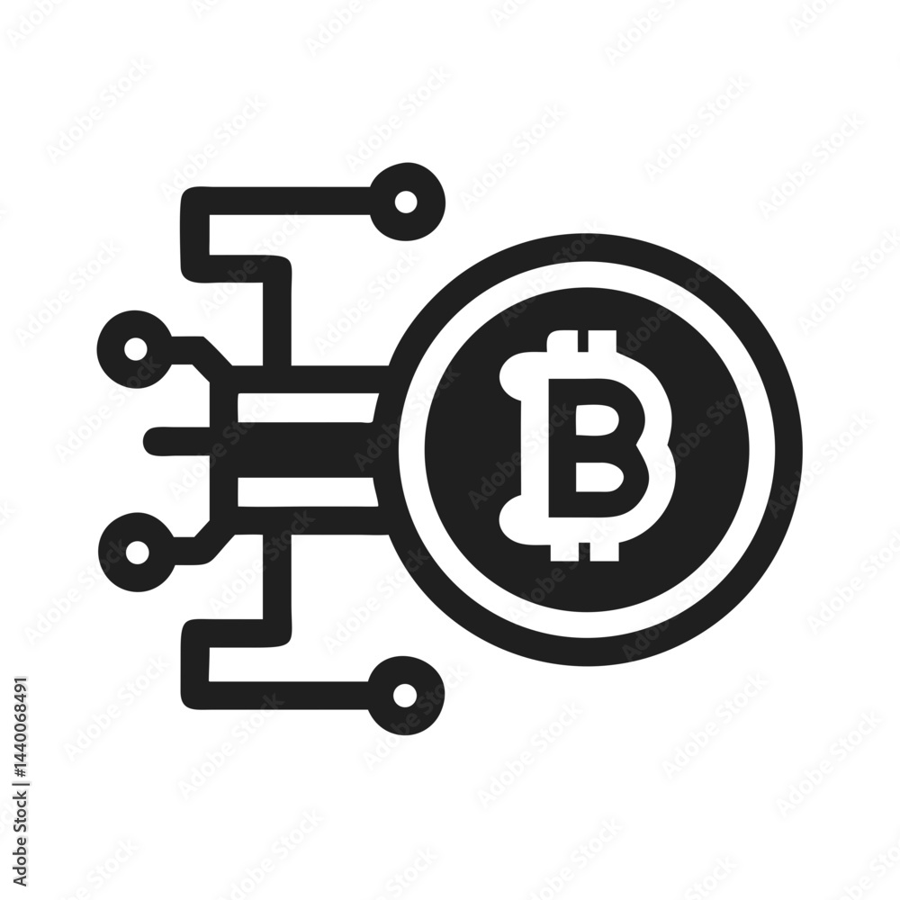 Aufkleber bitcoin cryptocurrency digital network blockchain technology icon symbol vector illustration