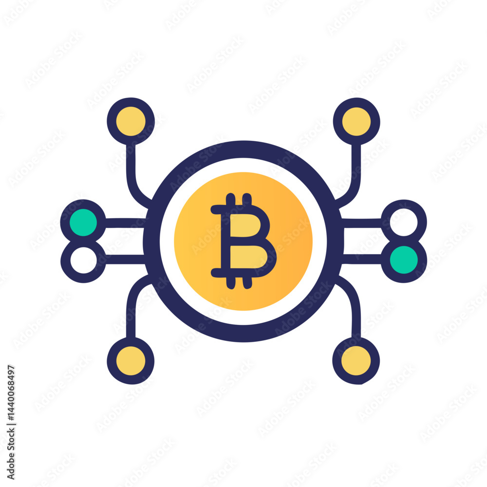 Aufkleber bitcoin network node connection icon, cryptocurrency blockchain technology, digital money