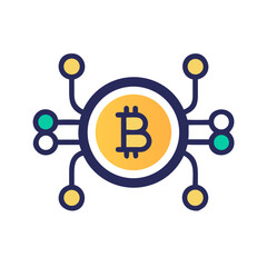 Bitcoin Network Node Connection Icon, Cryptocurrency Blockchain Technology, Digital Money