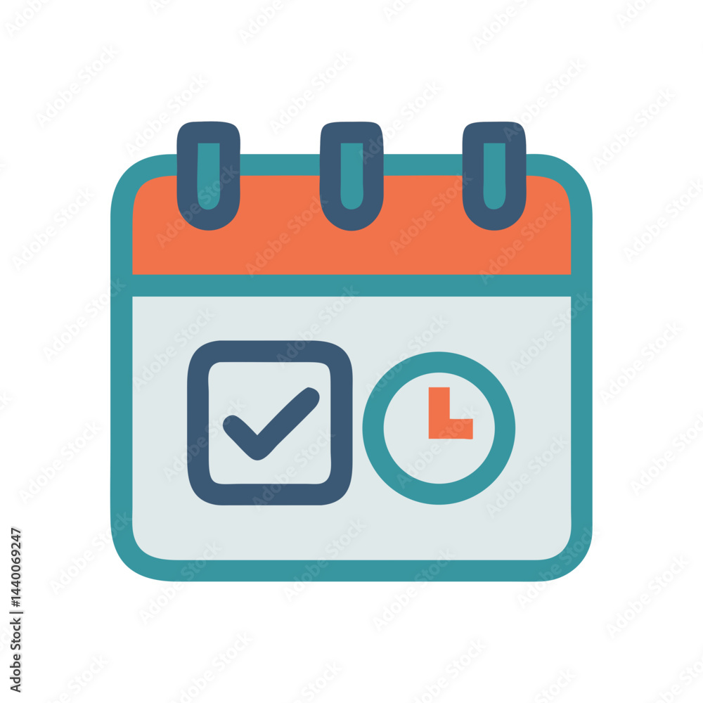 Poster calendar icon with checkmark and clock for scheduling and time management