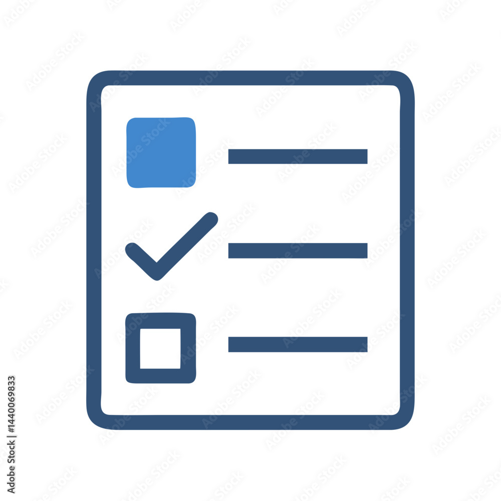 Poster checklist icon with check mark and uncheck mark, business task list, blue