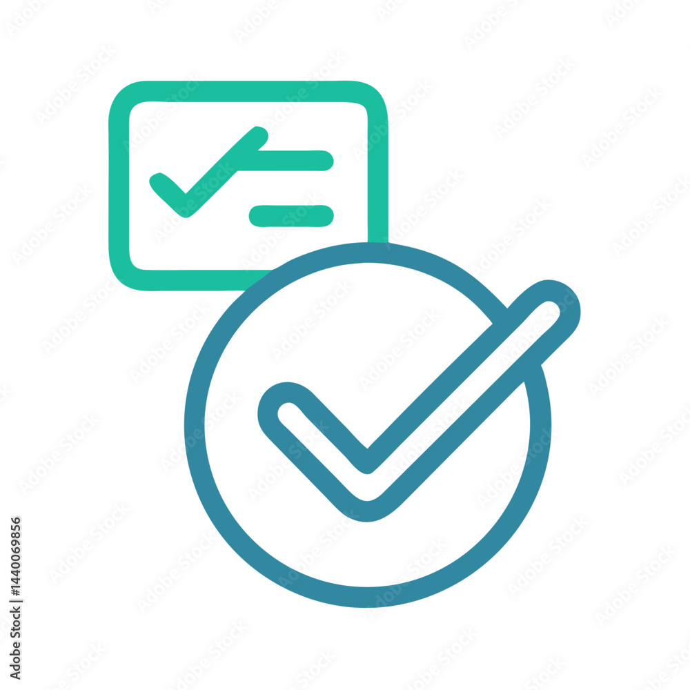 Poster compliance checklist icon: tick mark in circle and box with lines