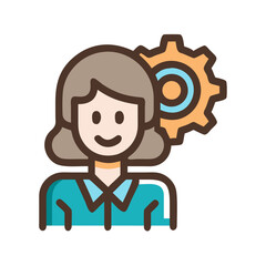 Woman with Gear Icon: Management, Efficiency, and System Optimization Illustration