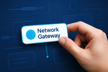 A aligns a digital interface element symbolizing a network gateway illustrating strategic decision-making and business efficiency in technology management