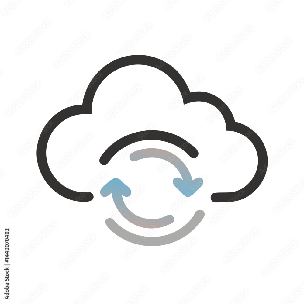 Poster cloud data sync: cloud storage with circular arrows, data transfer concept