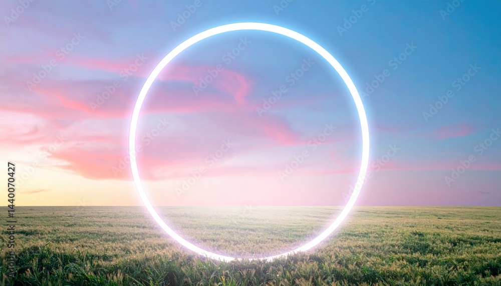 Poster illuminated circle formation at sunset open field abstract art tranquil environment aerial view mode