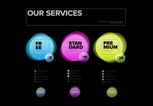 Modern Pricing Table Design with Colorful Service Plan Options