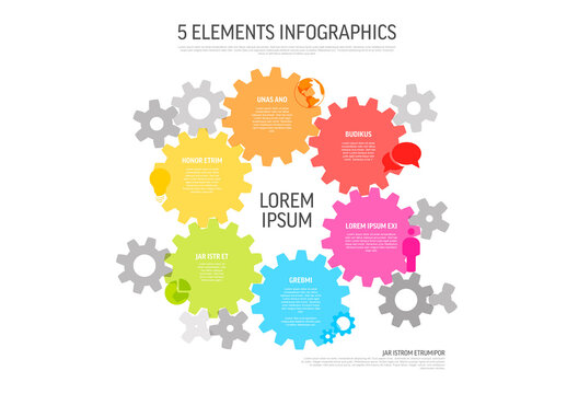Five Elements Infographics with Colorful Gears and Icons
