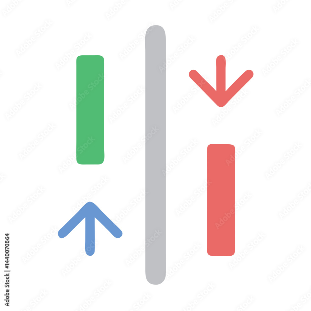 Poster color-coded vertical bars separated by a grey line with up/down arrows