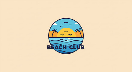 Fototapeta premium Pixel Art Beach Club Logo: Tropical Sunset Design