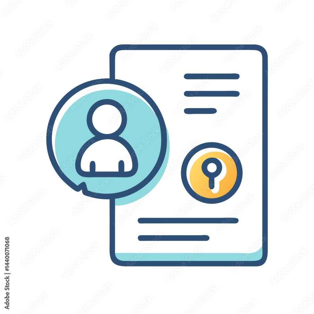 Poster user account security icon with profile and password on black background