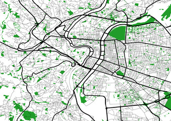 Plan ville Lyon routes axes rivièresespaces verts et parcs