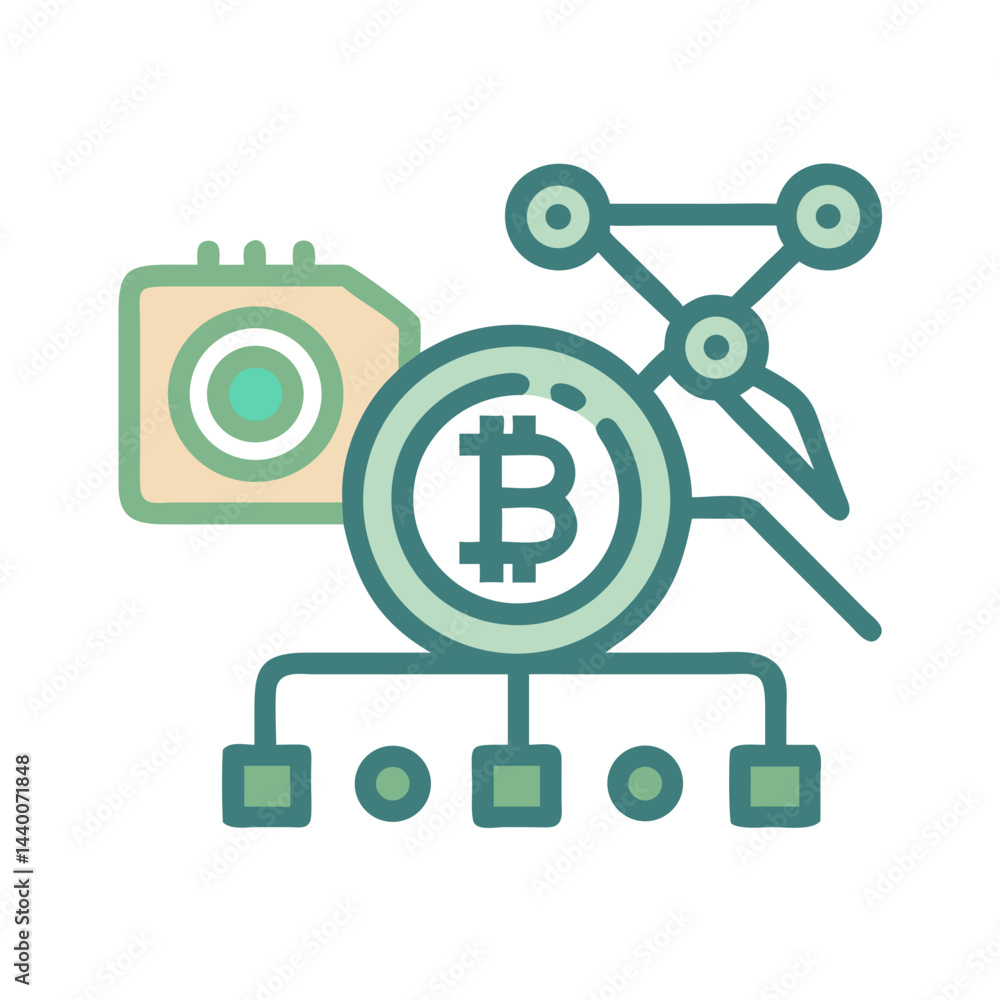 Aufkleber bitcoin technology and blockchain network connection icon, decentralized digital currency