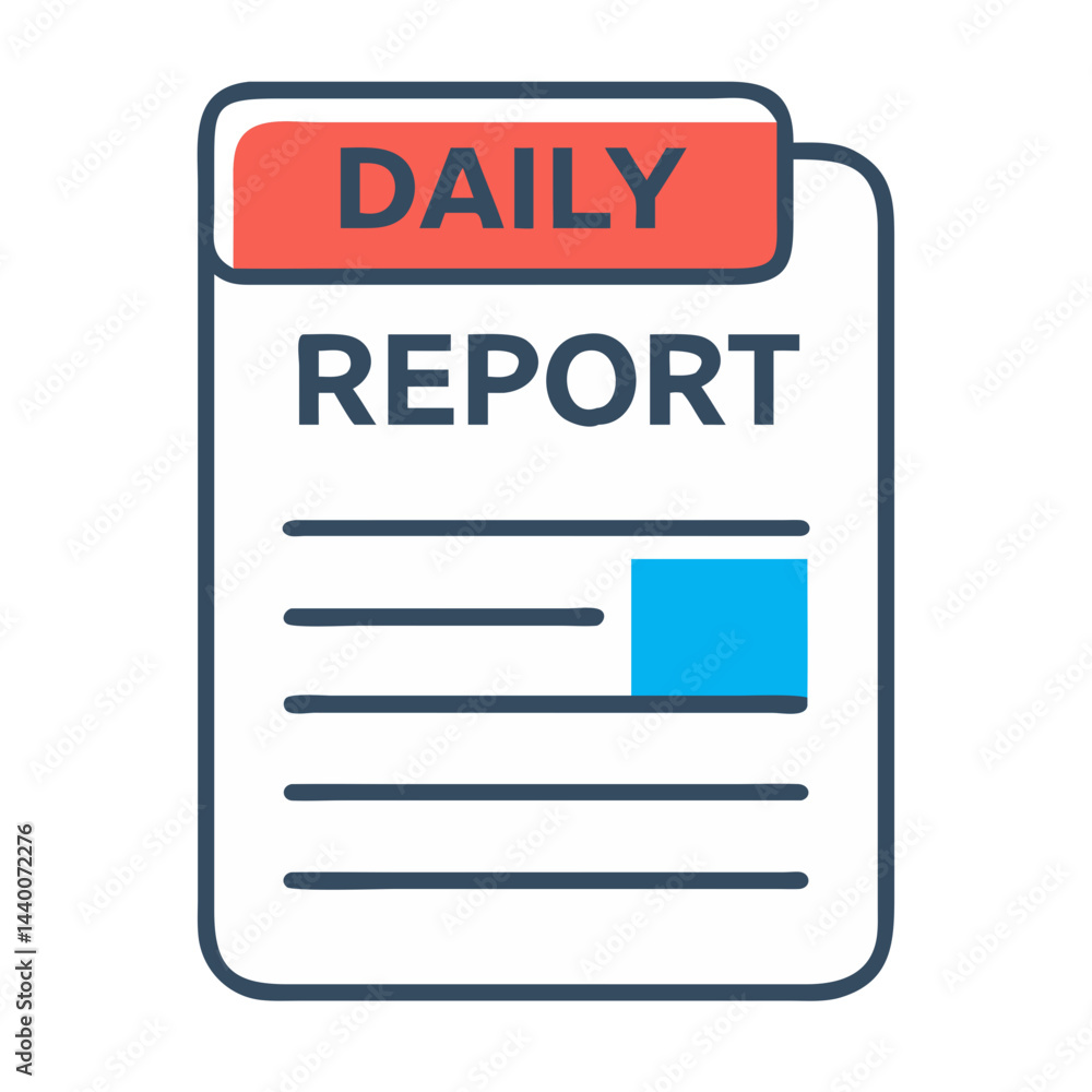 Poster daily report icon with lines and blue block on black background