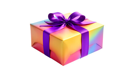 A multi-colored gift box wrapped with a ribbon, isolated on a white background