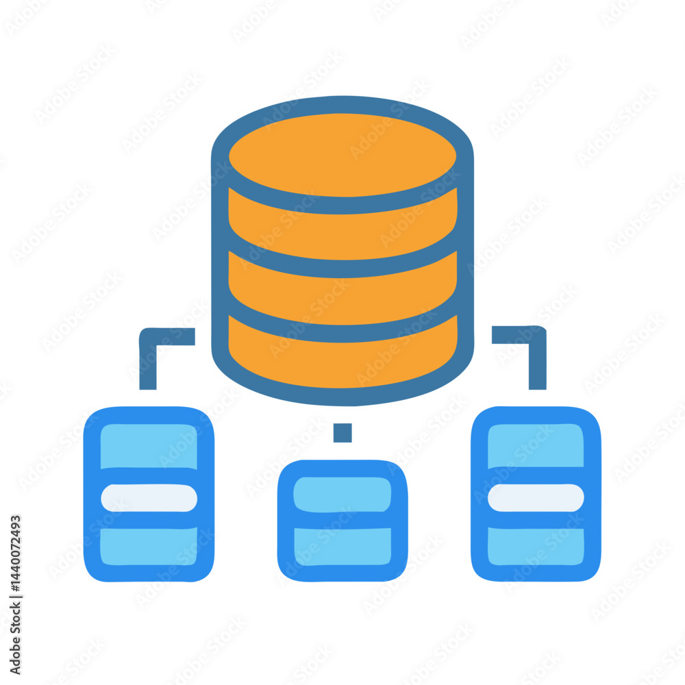 Poster database server connection with multiple clients - vector illustration on black background