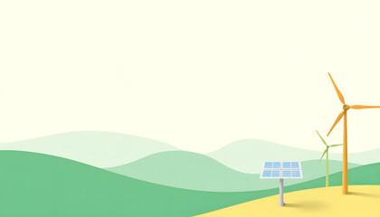 Fototapeta premium Solar panel and wind turbines in minimalist landscape