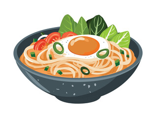 Spicy Noodles Soup in a Bowl - Vector Illustration