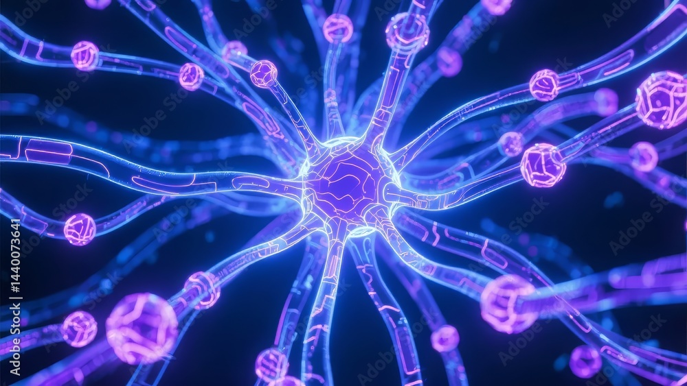 Aufkleber neuron with dendrites and synapses in neon colors