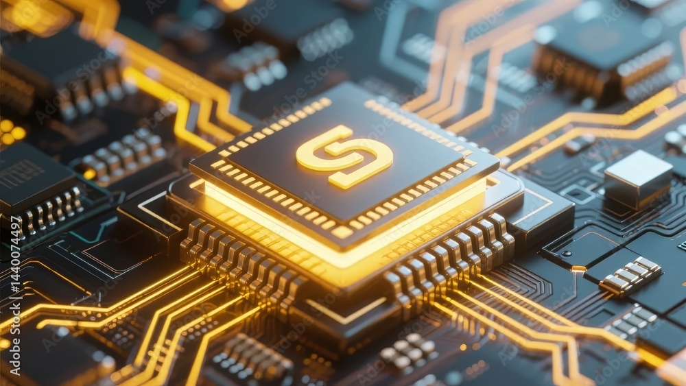 Poster close-up of a microprocessor on a circuit board