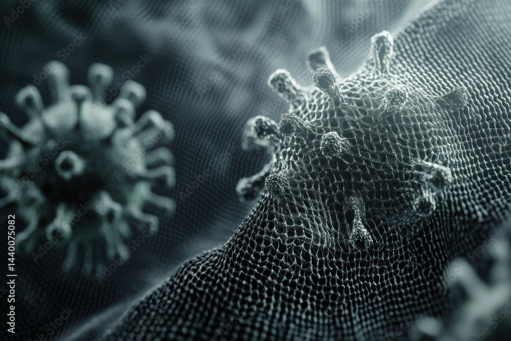 Aufkleber close up view of virus particle interacting with textile surface in scientific examination