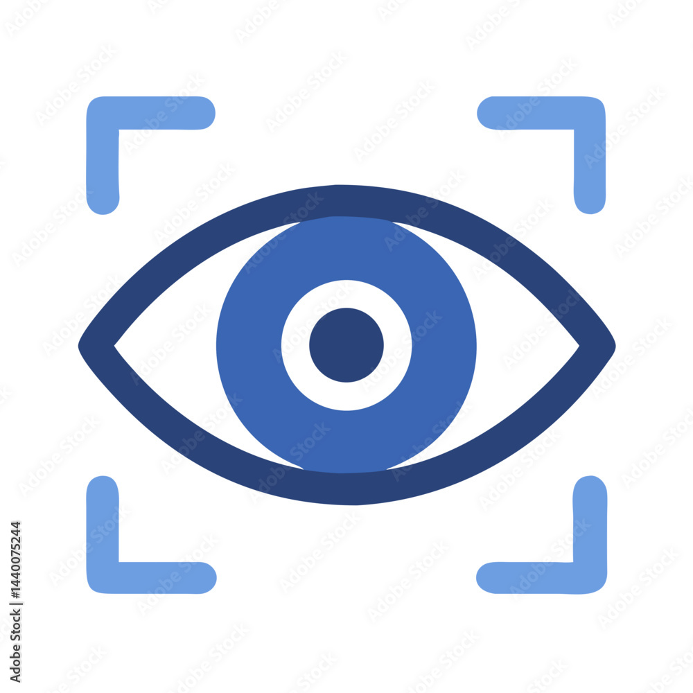 Poster eye icon with focus brackets: visual processing, security, and recognition