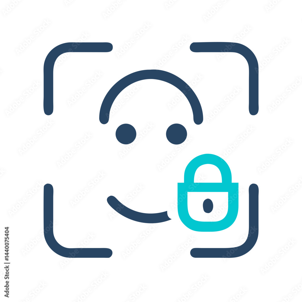 Aufkleber secure face recognition: face scan with lock icon for security