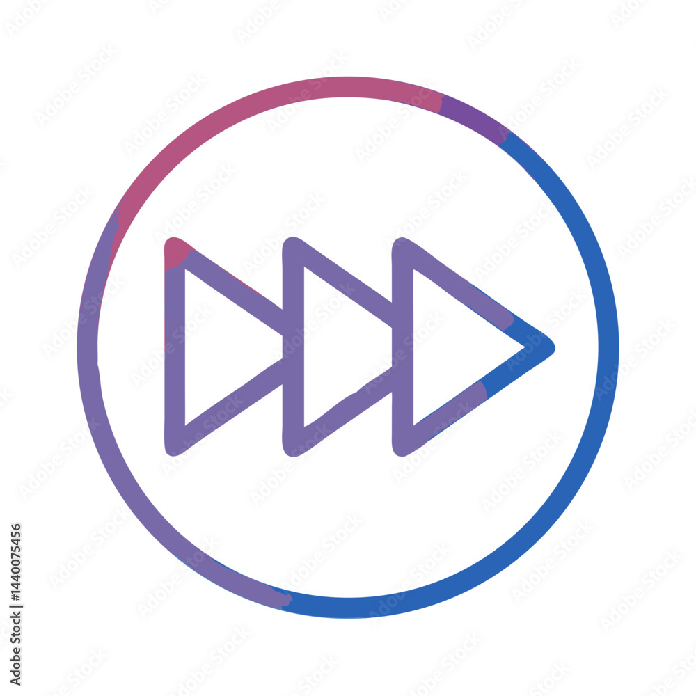 Poster forward arrows in circle with gradient, multimedia playback icon on black background