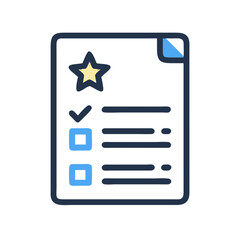 Goal achievement vector icon: Star, checklist, boxes on document with lines.