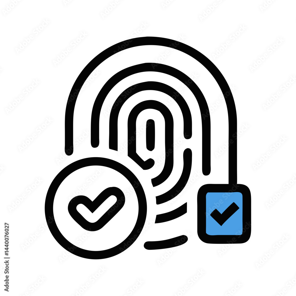 Poster fingerprint scan security authentication with verification marks - vector illustration