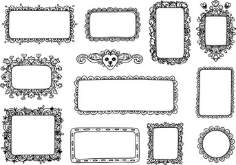 Doodle Frames Set, Hand Drawn Borders, vector set