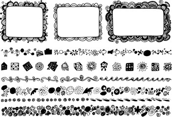 Doodle Frames Set, Hand Drawn Borders, vector set