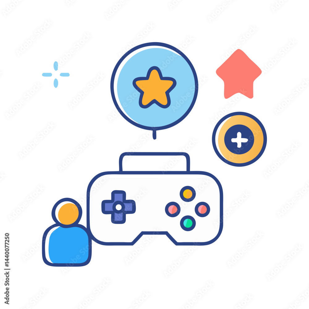 Poster colorful vector game controller with user and rewards on black background