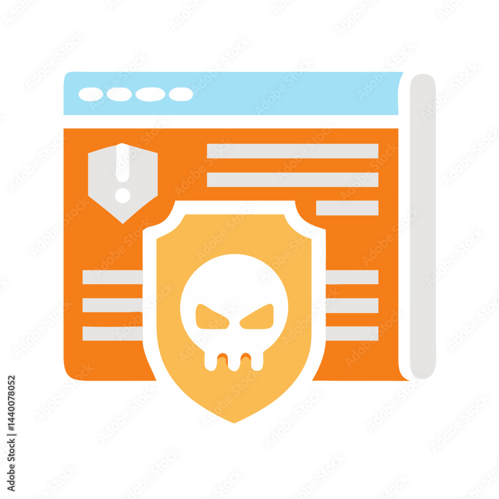 Poster website security threat: skull shield icon with error message on internet browser