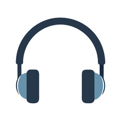 Dark Blue Headphones on Black Background, Music Listening Equipment Concept